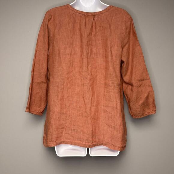 Pure Jill 100% Linen Burnt Orange Coastal Beachy Nautical Blouse Sz M Petite - Picture 2 of 5